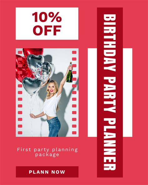 Planning Birthday Party With Young Woman With Champagne Online Instagram Post Vertical Template