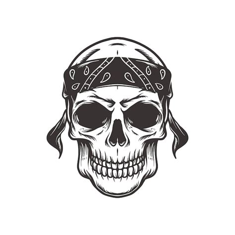 Premium Vector Skull Wearing Bandana Head In Vintage Style Isolated