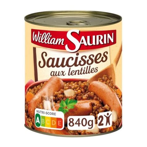 Plat cuisiné saucisses aux lentilles WILLIAM SAURIN la boîte de 840g