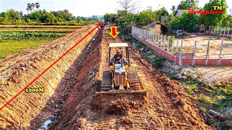 Power Bulldozer Komatsu D P Pushing Soil To Finish Project Irrigation