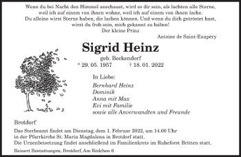 Traueranzeigen Von Sigrid Heinz Saarbruecker Zeitung Trauer De