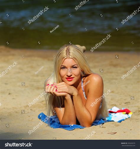 Smiling Sexy Girl Bikini Sunbathing Beach Stock Photo Edit Now