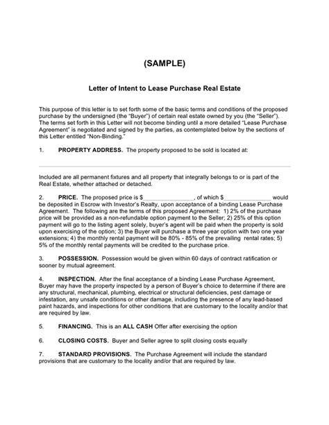 Letter Of Intent Real Estate Template Word