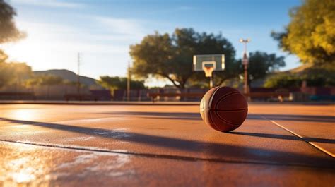 Premium AI Image Basketball Court And Basketball Ball Lying On The