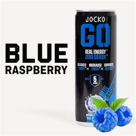 Jocko Go Blue Raspberry Energy Drink 12 Oz Cans On The Surface