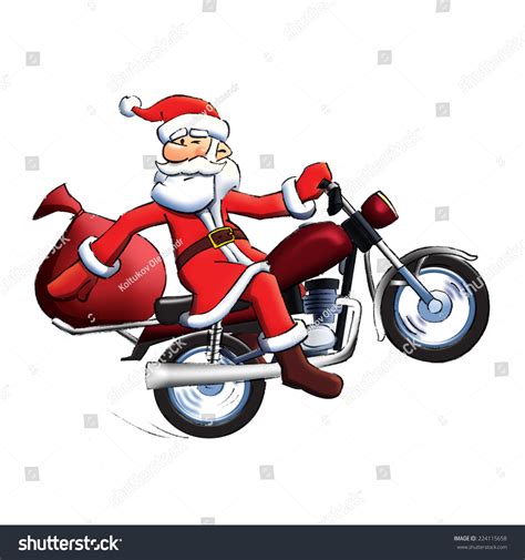 Santa Claus Delivers Ts Riding Motorcycle Stock Illustration