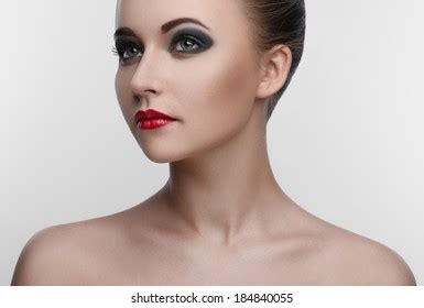 Pretty Teen Model Colorful Visage Naked Stock Photo