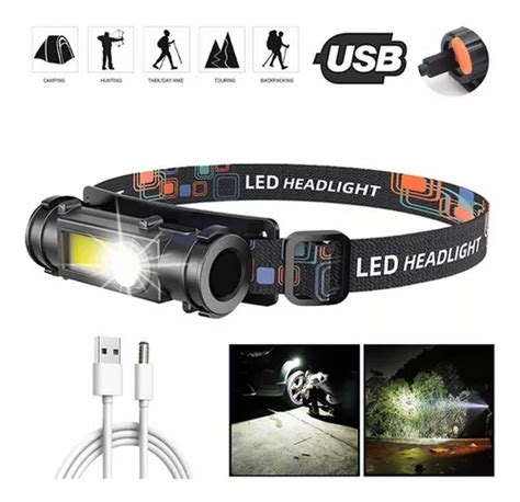 L Mpara De Cabeza Led Cob Recargable Con Sensor Modos Meses Sin Inter S