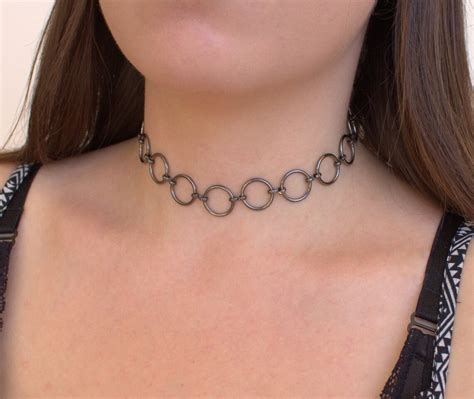 Choker Necklace Bohemian Boho Choker Necklace Hoop Chain Etsy