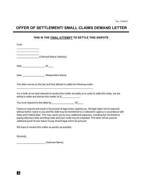 Free Small Claims Demand Letter Template Pdf And Word