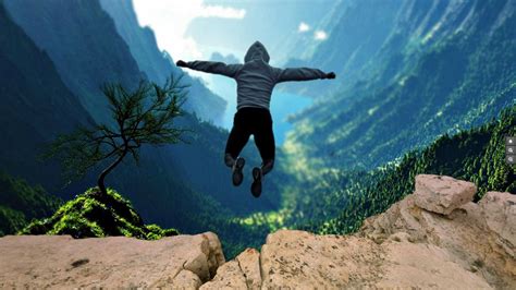 Motivation Prezi Template With A Leap Concept Man Jumping Off A Cliff