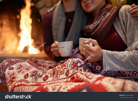 Loving Couple Drinking Hot Tea Near Stock Photo 732245209 Shutterstock