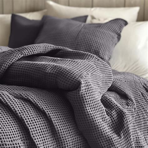 dark grey waffle cotton bedding set super king size  saints