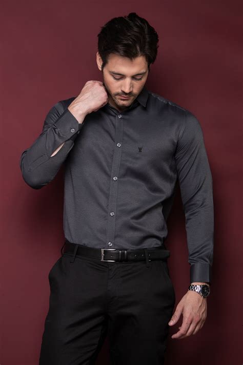 Camisa Social Masculina Manga Longa Chumbo