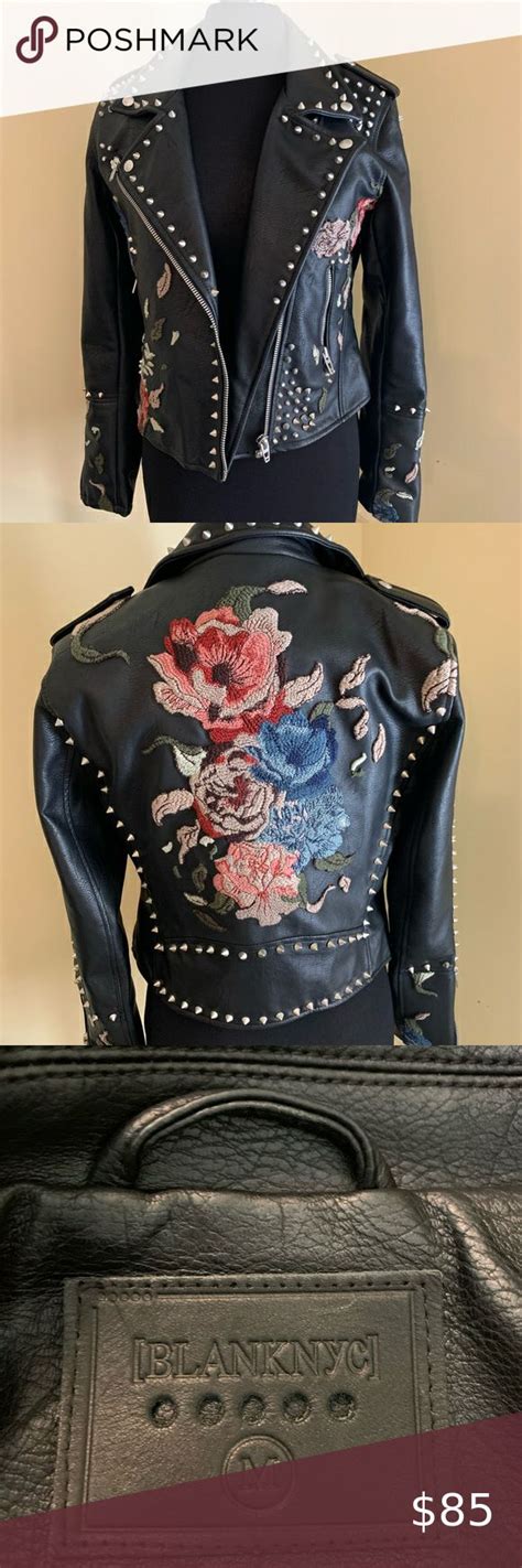 Blank NYC Black Embellished Faux Leather Jacket Black Faux Leather