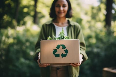 Mulher Segurando Uma Caixa De Reciclagem Para Um Futuro Mais Verde