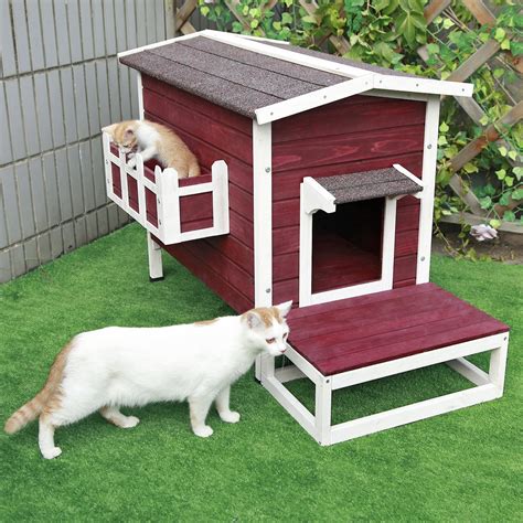 PETSFIT Weatherproof Outdoor Cat House w/ Stairs, Red - Chewy.com