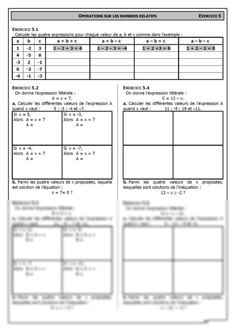 Solution Exercices Les Nombres Relatifs College Studypool