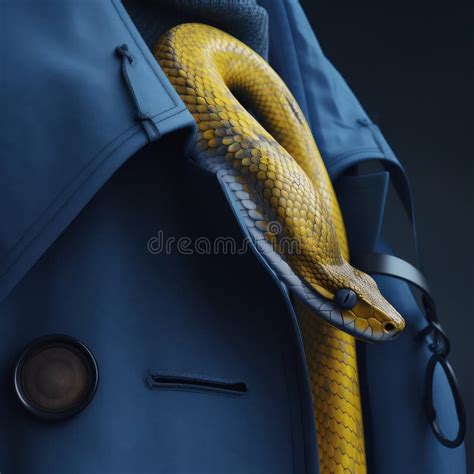 Fragment Of Man Luxury Blue Suit With Yellow Snake Crawling Out Of