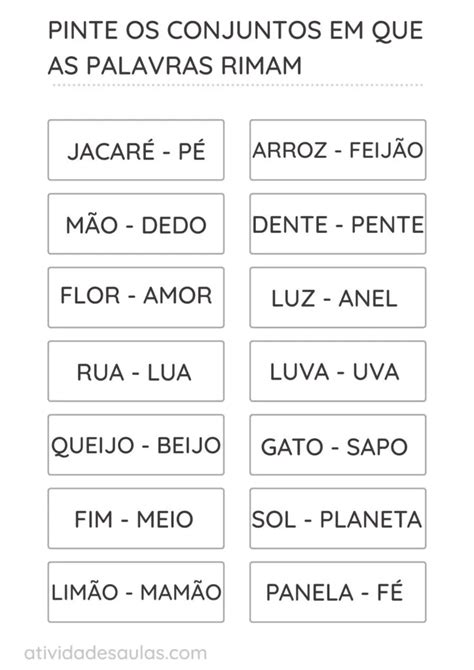 Atividade de rimas - 1º ano