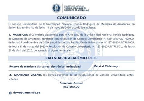 Comunicado Epg Se Posterga Inicio De Ciclo Académico Untrm