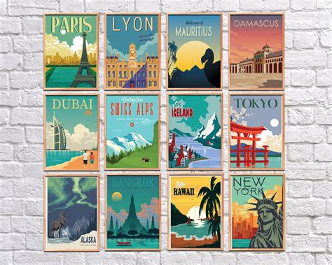 Retro Travel Posters Poster Set Art Downloads Digital | Etsy