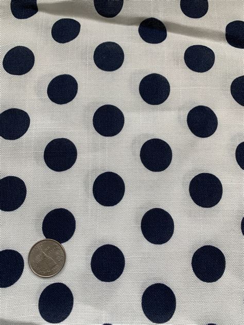 Navy Blue Polka Dots On White Vintage Fabric Linen Big Dots Etsy