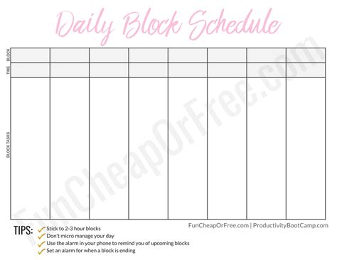 Printable Daily Block Schedule Template Printable Templates Free