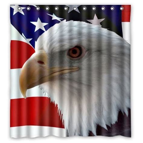 Mohome Bald Eagle On American Flag Shower Curtain Waterproof Polyester