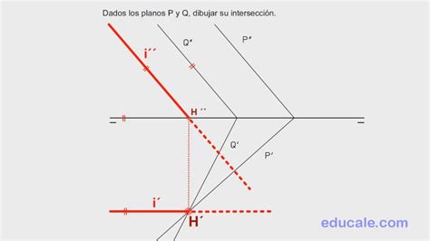 Recta de intersección entre dos planos oblicuos con una sola traza H