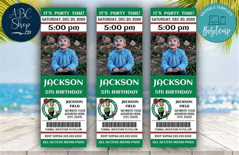 Printable Boston Celtics Birthday Ticket Invitations DIY ...