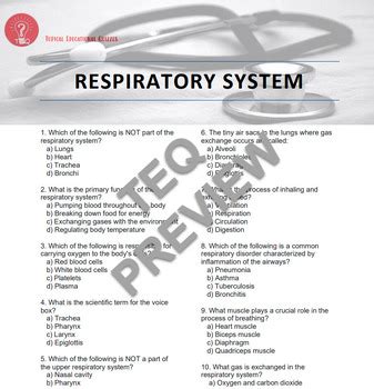 Quiz On The Respiratory System By Topical Educational Quizzes Tpt