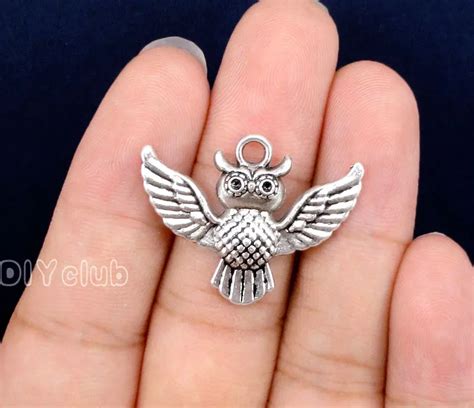 40pcs Antique Silver Spread Wings Owl Charms Pendant 30x23mm Charm