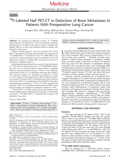 Pdf F Labeled Naf Pet Ct In Detection Of Bone Metastases In