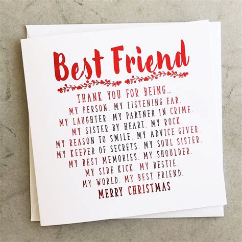 Bestie Poem Christmas Card Red Foil Christmas Card Christmas Card For