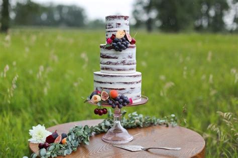 Semi Naked Red Velvet Wedding Cake With Fresh Fruit Flowers
