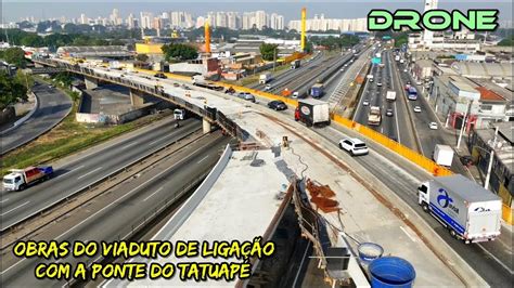 Drone na Via Dutra Obras do viaduto de ligação a Ponte do Tatuapé