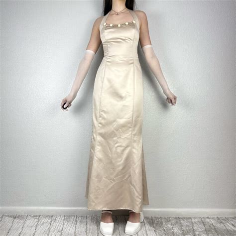 Vintage Pale Beige Nude Tone Flower Appliqu Maxi Depop