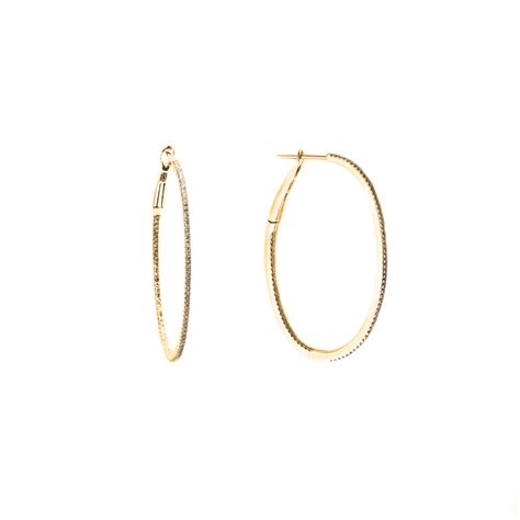 14k Gold Diamond Medium Oval Hoops Ellie Jay