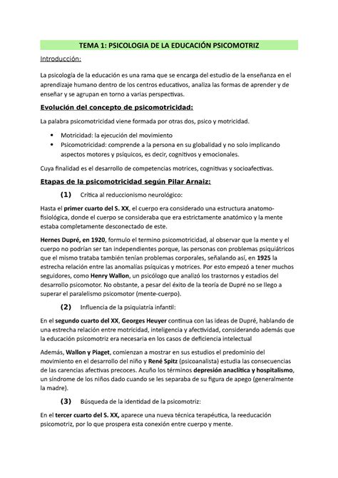 TEMA 1 Psicomotricidad TEMA 1 PSICOLOGIA DE LA EDUCACIÓN