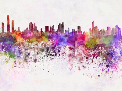 Panama City Skyline In Watercolor Background Stock Vector | Royalty-Free | FreeImages