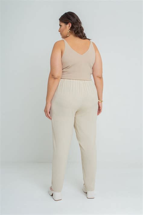 Cal A Reta Crepe Argola Nude Rery Roupa Feminina Plus Size