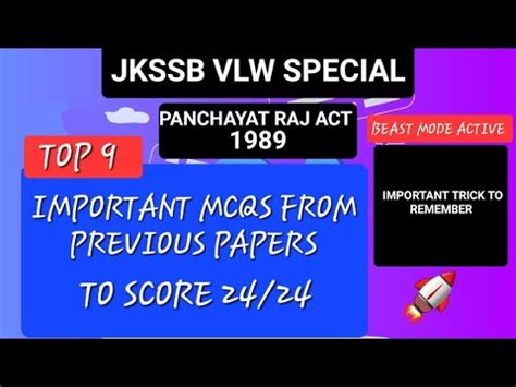 Panchayat Raj Act Mcq S Cum Revision Session Jkssb Vlw Panchayat