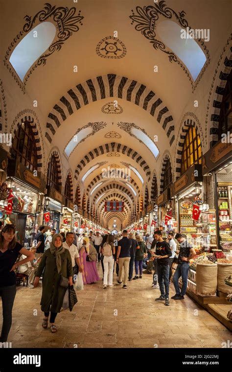 Picture of a crowd in the egyptian bazaar of Istanbul, Turkey. The ...