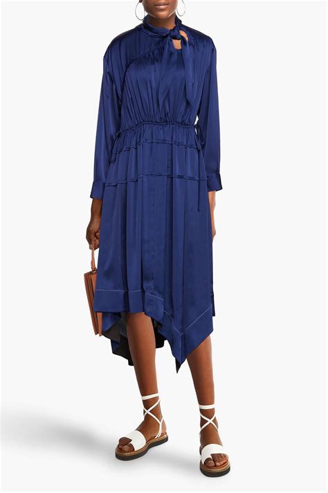 3 1 Phillip Lim Asymmetric Gathered Pleated Satin Midi Dress The Outnet