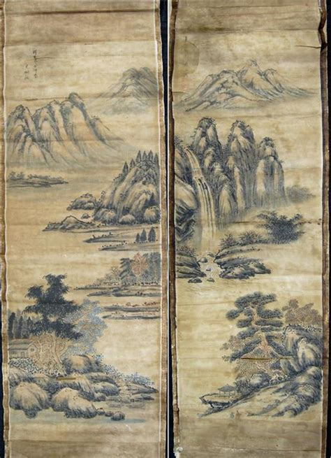 Lot Two Chinese Painting With Landscape Attributed To Yang Borun