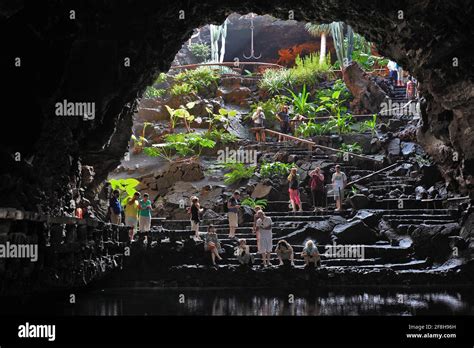 The Cave With The Pond With The White Crabs In The Jameos Del Agua In