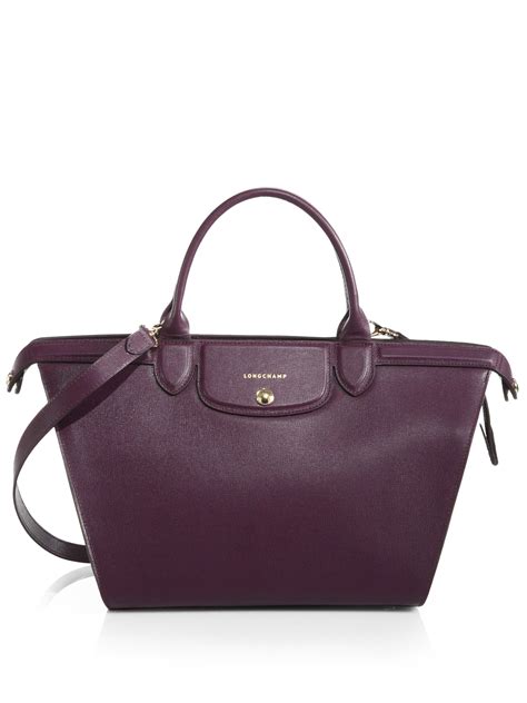 Lyst Longchamp Le Pliage Heritage Saffiano Leather Satchel In Purple