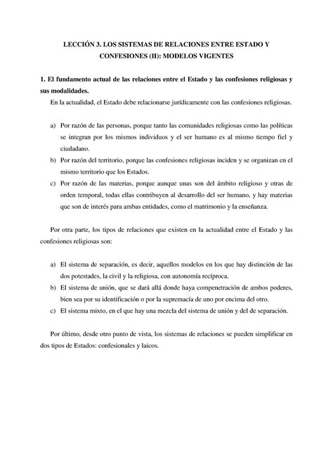 Derecho Eclesiástico Lección 3 LECCIÓN 3 LOS SISTEMAS DE RELACIONES