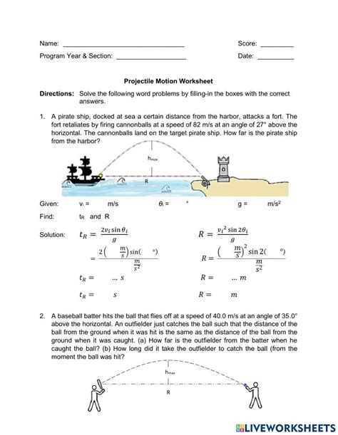 Projectile Motion Worksheet V Answer Key Pdf Projectiles